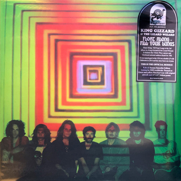 King Gizzard And The Lizard Wizard - Float Along - Fill Your Lungs LP, Album, Ltd, RE, Green & Yellow Pinwheel [Kale & Banana Smoothie] VG/G+