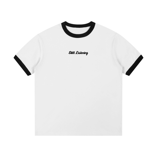 Black-On-White Ringer Still Listening T-Shirt